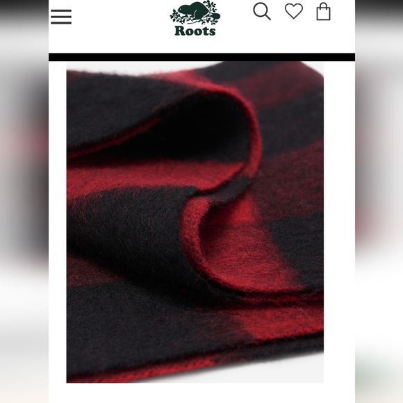 Roots Scarf red & black plaid with leather brand tag O/S gender free - Picture 6 of 12